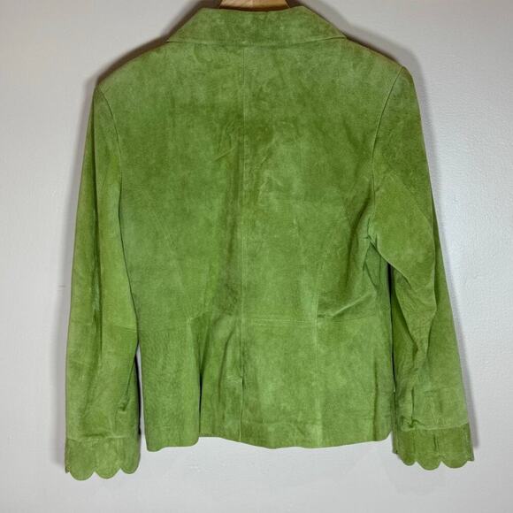 VTG Green women’s Leather Blazer Green Small Twee Cottage Scalloped Sleeve - Picture 6 of 8